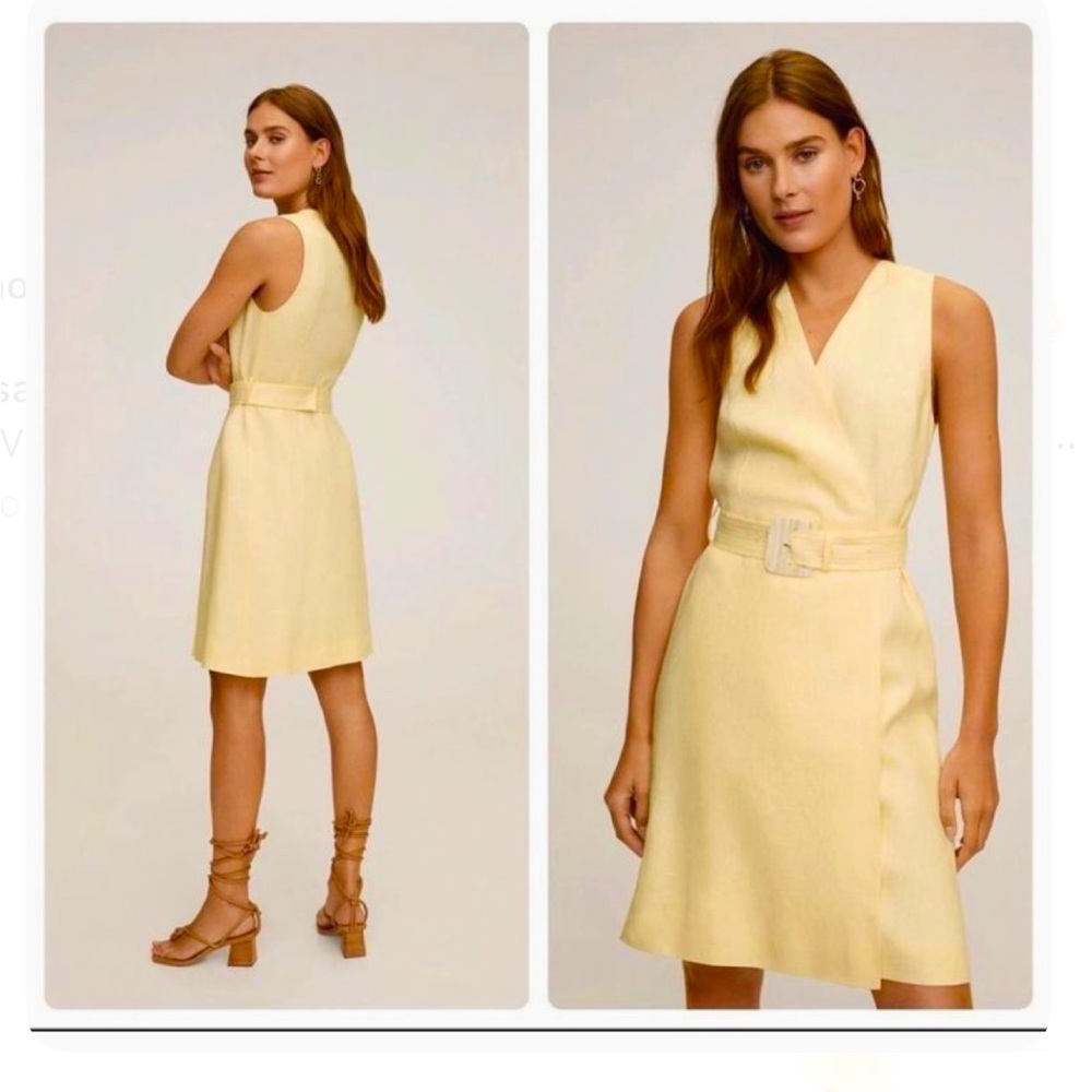 Mango Light Yellow Sleeveless Mini Dress